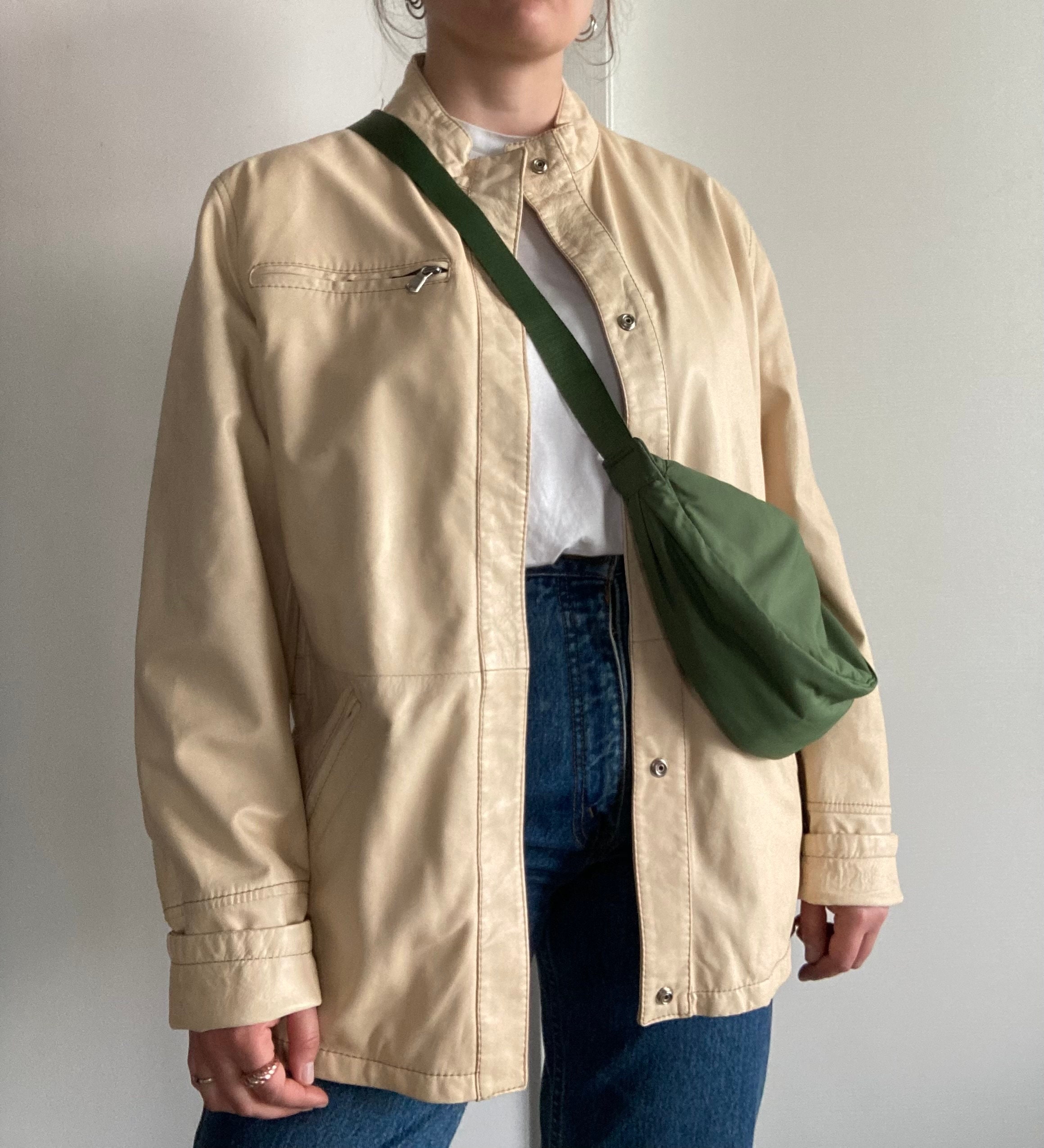 Veste en cuir véritable blanc crème pour femme, taille L, veste