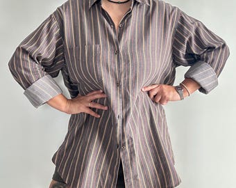 Vintage 90er-Jahre Replay-Hemd, Oversize-Streifenhemd aus Baumwolle, Unisex-Grunge-Arbeitskleidung, XXL-Boyfriend-Hemd, Streetwear-Lagenhemd
