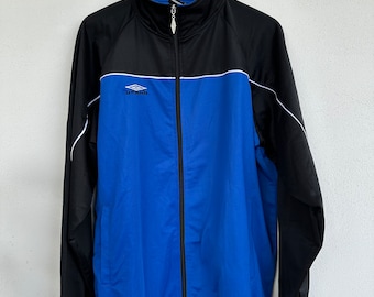 Vintage Umbro Track Jacket, 90s Blue Black Windbreaker, Oversized Sports Jacket XL, Retro Zip Up Jacket, Gabber Streetwear