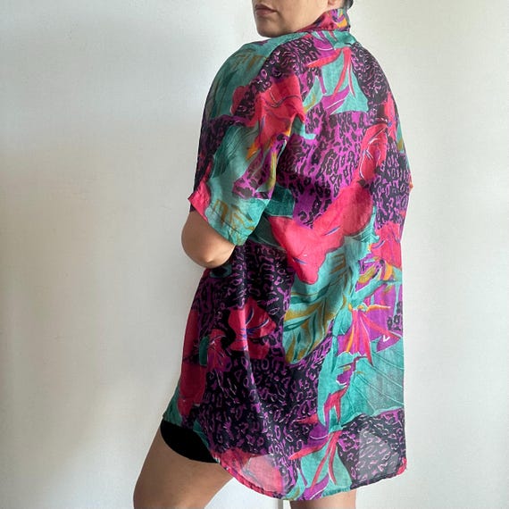 Vintage oversized blouse in sheer viscose, bold a… - image 2
