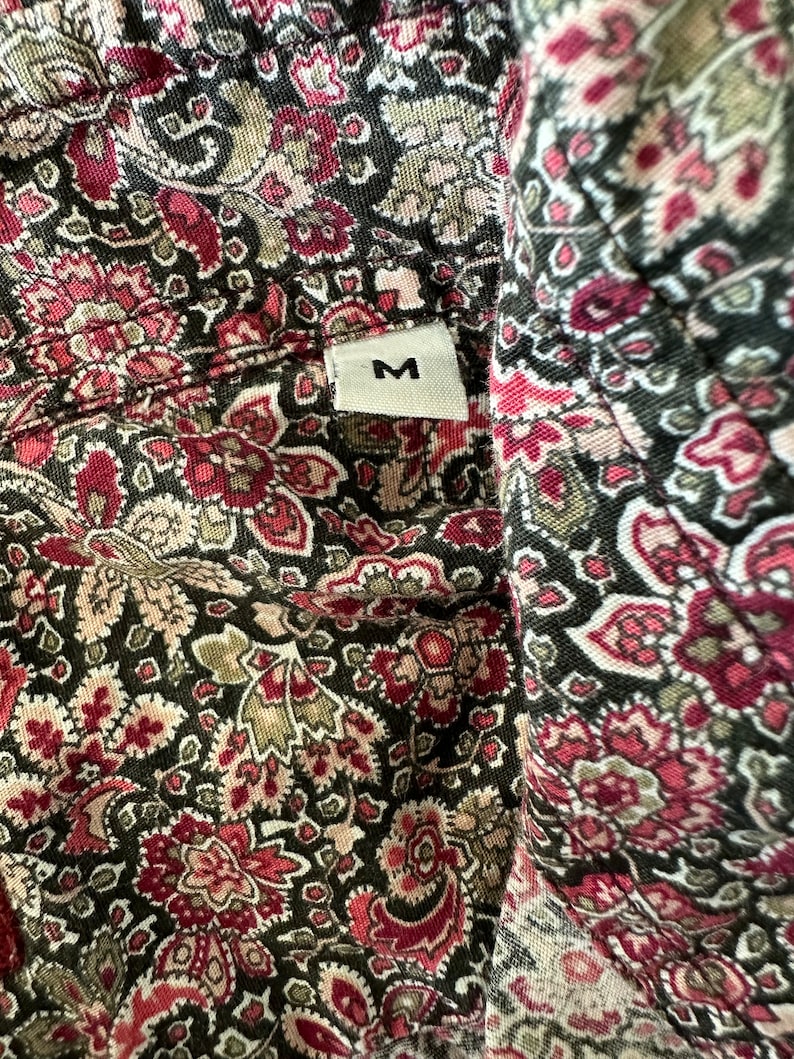 Camicia Floreale vintage da donna, Taglia M, Blusa con colletto tuxedo, camicia sartoriale in cotone con maniche lunghe