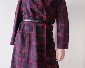 Vintage Wrap Dress With Blue and Red Plaid Pattern, Shawl Collar Dress, Belted Dress, Midi Long Sleeve Dress - Etsy Vintage Wrap Dress With Blue and Red Plaid Pattern, Shawl Collar Dress, Belted Dress, Midi Long Sleeve Dress - Etsy