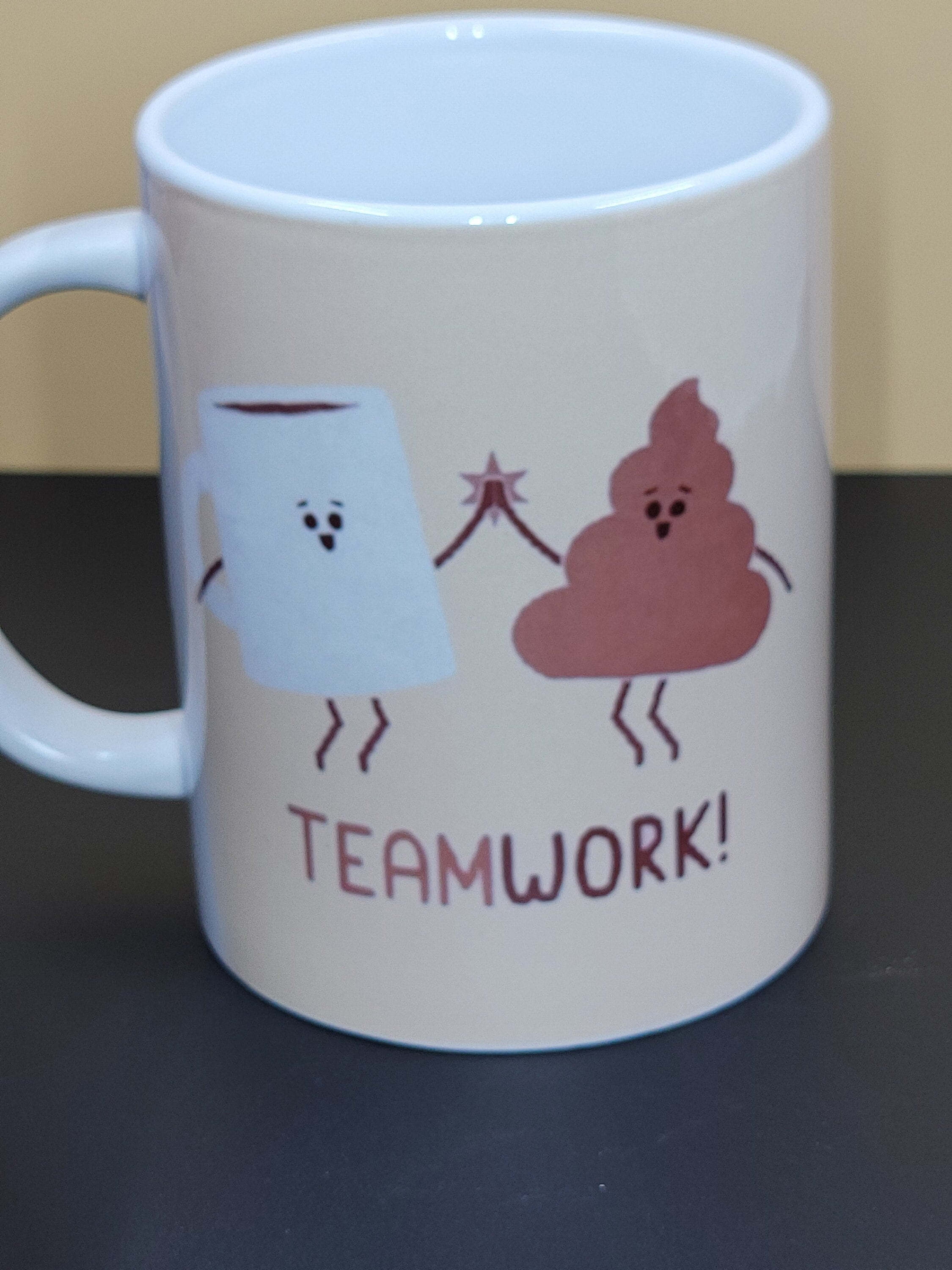 Teamwork Coffee Mug: Funny Coffee & Poop Emoji, 12 oz Ceramic