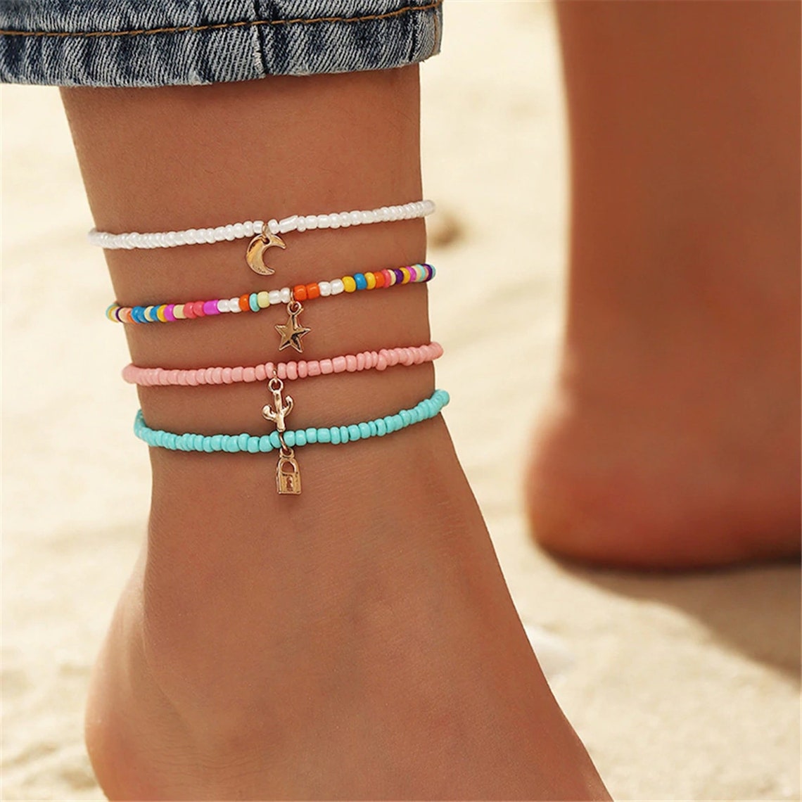 Beaded Anklets / Colorful Beads Anklet Set Fashion Etsy