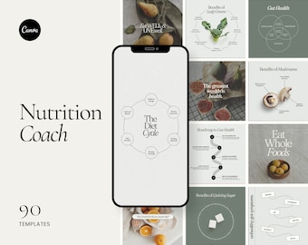 Coach en nutrition, Coach santé, Coach en bien-être, Réseaux sociaux Canva, Modèle Instagram, Nutritionniste, Diététicien, Santé et bien-être, Alimentation