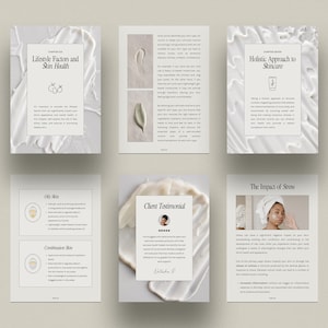 Pu&ograve; includere: Un libro bianco e grigio con il titolo "Lifestyle Factors and Skin Health" sulla copertina. Il libro &egrave; aperto a una pagina con il titolo "Oily Skin" e un elenco di punti elenco sulla pelle grassa. Il libro &egrave; aperto a un'altra pagina con il titolo "Combination Skin" e un elenco di punti elenco sulla pelle mista. Il libro &egrave; aperto a un'altra pagina con il titolo "Holistic Approach to Skincare" e un elenco di punti elenco sulla cura olistica della pelle. Il libro &egrave; aperto a un'altra pagina con il titolo "The Impact of Stress" e un elenco di punti elenco sull'impatto dello stress sulla pelle. Il libro &egrave; aperto a un'altra pagina con il titolo "Client Testimonial" e una testimonianza di un cliente sulla sua esperienza con il prodotto. Il libro &egrave; aperto a un'altra pagina con il titolo "The Impact of Stress" e un elenco di punti elenco sull'impatto dello stress sulla pelle.