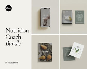 Nutrition Coach Canva Template Bundle: Social Media, Ebook & Workbook (PDF)