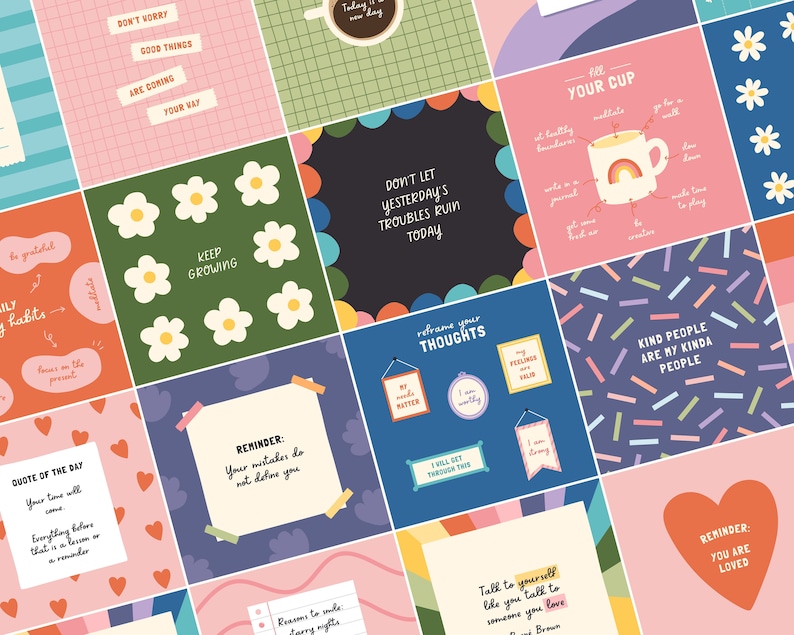 This editable Instagram template pack for Canva contains 320 mental health posts, therapy posts, self-help posts, self-love posts, and self-care posts, designed to educate, inspire, and motivate your audience. Perfect for therapists and counselors.