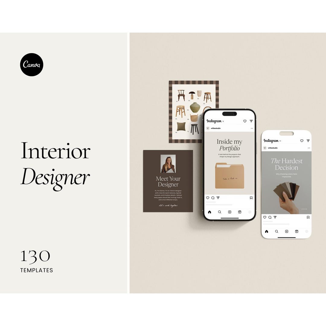 Interior Designer Instagram Templates Canva | 130 Social Media Posts ...
