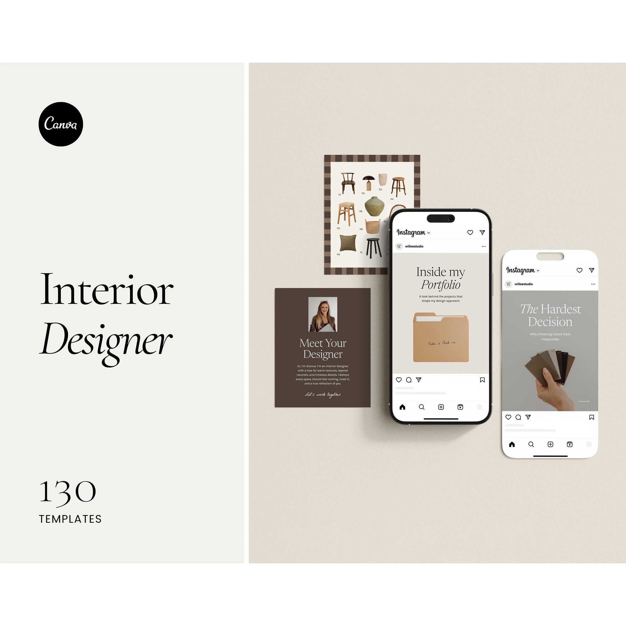 Interior Designer Instagram Templates Canva | 130 Social Media Posts ...