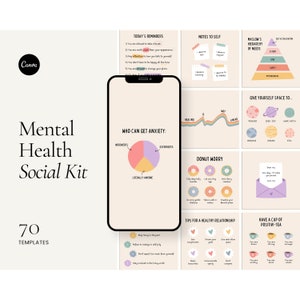 Mental Health Instagram Post Templates - Canva Template, Social Media, Coach, Self Care, Charts and Graphs, Self Help, Therapy Cards