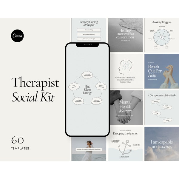 Therapist Instagram Posts, Mental Health Templates, Psychologist Social Media, Therapy, Counseling, Psychology, Counselor, Canva Templates