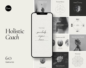 Plantillas de Instagram para coaches holísticos: Canva para redes sociales (60 publicaciones)
