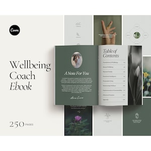 Wellbeing Coach Ebook Template: 250-Page Holistic Workbook (Canva, PDF)
