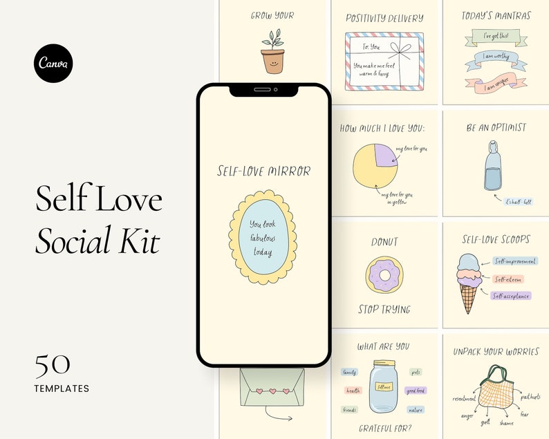 This editable Instagram template pack contains 320 mental health posts, therapy posts, self-help posts, self-love posts, and self-care posts, designed to educate, inspire, and motivate your audience. Perfect for therapists and counselors.