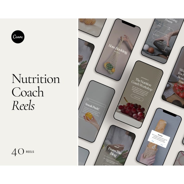 Bobines de coach en nutrition, couvertures de bobines Instagram de coach de santé, coach de bien-être, médias sociaux Canva, modèle Instagram, épingles Pinterest, Tiktok