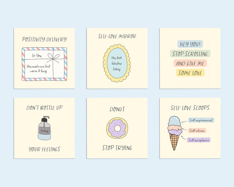 This editable Instagram template pack for Canva contains 320 mental health posts, therapy posts, self-help posts, self-love posts, and self-care posts, designed to educate, inspire, and motivate your audience. Perfect for therapists and counselors.