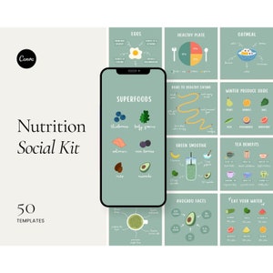 Ernährung Instagram Post Templates: Wellness Canva Designs (50 Posts)