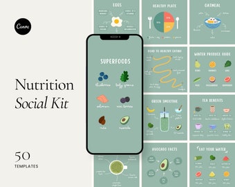 Nutrition Instagram Post Templates: Wellness Canva Designs (50 Posts)