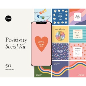 Modelli di post Instagram di positività, modello Canva sulla salute mentale, post sulla cura di sé, modello per social media, citazioni ispiratrici, colorato