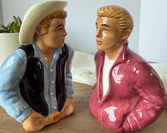 Vintage James Dean Cowboy Salz Pfeffer Streuer | Keramik Büste Retro Hollywood Küche Dekor