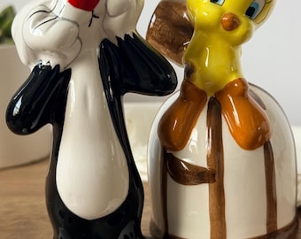 Vintage Piety Bird & Sylvester Salz und Pfefferstreuer | Warner Bros Looney Tunes Keramik Küche Dekor | 1993 Sammler Set