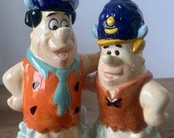 Salero y pimentero vintage de Los Picapiedra, Pedro y Pablo; artículo de colección de dibujos animados de Hanna-Barbera; decoración de cocina retro.