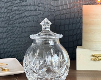Barattolo vintage in cristallo Waterford con coperchio, portagioie da toeletta, barattolo per caramelle in cristallo irlandese tagliato, elegante decorazione da toeletta, barattolo in cristallo da 12,7 cm (5 pollici).