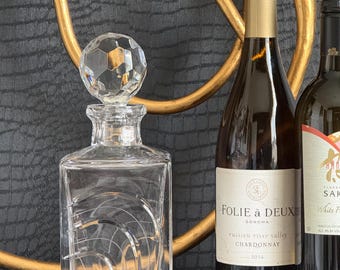 Vintage Rogaska Crystal Decanter with Faceted Stopper | Modern Sculptural Crystal Whiskey Decanter | Mid Century Style Barware | Slovenian