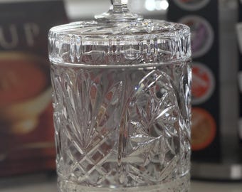 Vintage St. George Crystal Biscuit Jar with Lid | Cut Crystal Cookie Jar | Covered Crystal Canister | Candy Jar | Elegant Table Decor