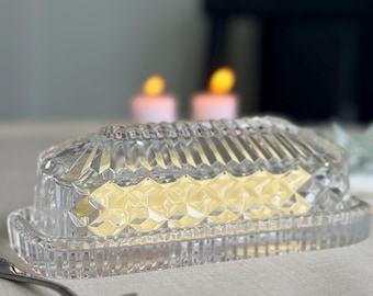 Vintage Waterford Crystal Butter Dish with Lid | Irish Cut Crystal Covered Tray