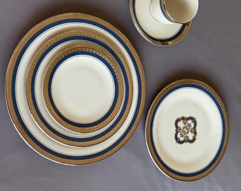 Vintage Pickard Porzellanfassung | Blau Goldrand Elfenbein Porzellan Geschirr