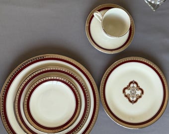 Vintage Pickard Chateau Porzellan-Set | Kastanienbraun Burgund Goldrand Geschirr Ersatz