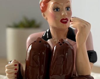 Vintage Lucille Ball Salz & Pfeffer Streuer | I Love Lucy Küchen Set aus Keramik