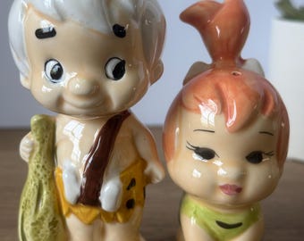 Vintage Flintstones Pebbles & Bamm Bamm Salz Pfefferstreuer; Hanna Barbera Sammlerstück; Retro Küche Dekor