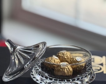 Bonbonnière vintage Gorham en cristal avec couvercle, boîte à bijoux transparente, objet de décoration pour coiffeuse