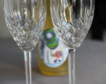 Vintage Waterford Gold Rim Weinkelche Set mit 2 Cut Crystal Stemware