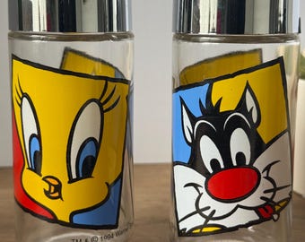 Vintage Piety Bird & Sylvester Salz und Pfefferstreuer | 1994 Warner Bros Looney Tunes Gläser Set