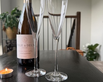 Vintage Orrefors Kristall Sektflöten Set, schwedische skandinavische Stemware, moderne Hochzeit Barware