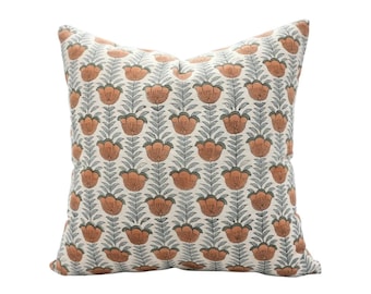Hand Block Printed Cushion Cover Floral Accent Pillowcase for Couch or Sofa Indian Block Print Cushion Cover Indian Block - FAB-LOTUS