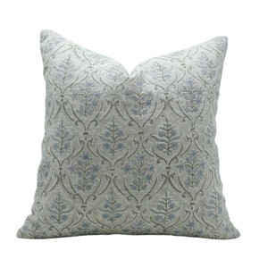 Pillow cover for couch and sofa, handmade art, block printed pure thick linen fabric cushion, floral Indian fabric - VISHALPUSHP