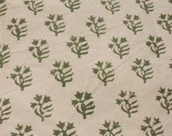Thick cotton 44" wide, linen home decor fabric, block print fabric, fabric by the yard, upholstery fabric, thick floral print, PUDINA GREEN
