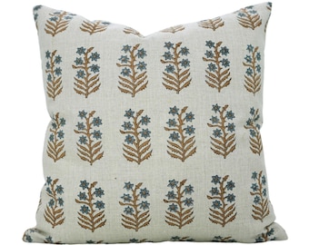 Floral hand block printed pillow cover for home decor, Indian block print cushion, living room pillow cover - INDERDHANUSH
