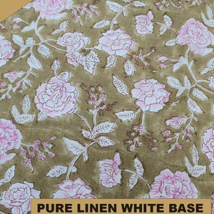 pure linen white 58" wide, block print, handmade indian cushion cover, windowpane, decorative curtain, table cloth - RAMESHWARAM