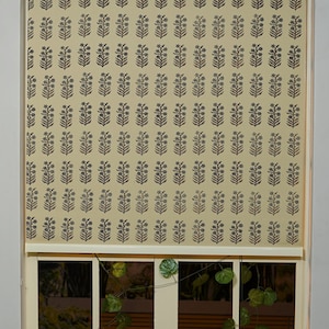 Linen Polymer Blackout Block Printed Roller Curtain For Living Room, Bedroom, Roman Shade For Living Décor, Roller Shade - INDERDHANUSH
