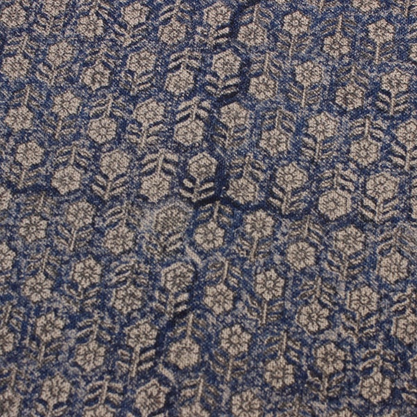 handgemachter Blockprint, dickes Leinen 150 cm breit, indische Kissenhülle, Leinen Meterware, naturblauer Vorhang, Dekokissen - TULSI BUTI