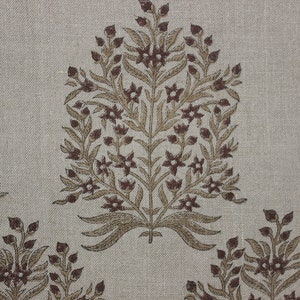 VRINDAVAN BLOOM - Handmade Floral Block Print linen fabric, decorative pillow cover, cushion, upholstery, curtain, printed cotton