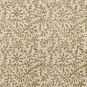 JUNGLEE GHASS LINEN - Olive Green Indian Hand Block Printed Fabric, Linen Block Print Pillow Cover