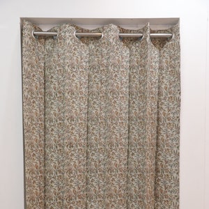 Linnen gordijn met blokprint, woondecoratie, raamvolant en zonwering, beige stoffen gordijnen, bloemenprint - QUDRAT