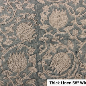 Thick linen 58" W || Block Print -Indian Linen Fabric ,Fabric From India ,Fabrics For Tablecloth, Printed Curtain ,6 KAMAL JAAL GREY